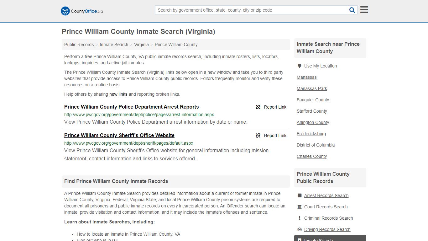 Prince William County Inmate Search (Virginia) - County Office